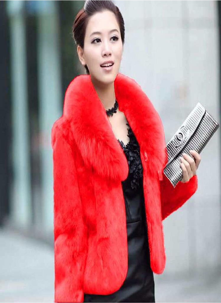 Eckek - Faux Rabbit Hair Coat Women's Warm Outerwear Autumn Winter Short Faux Fox Fur Collar Coat Jacket Plus Size Overcoat - Image 1