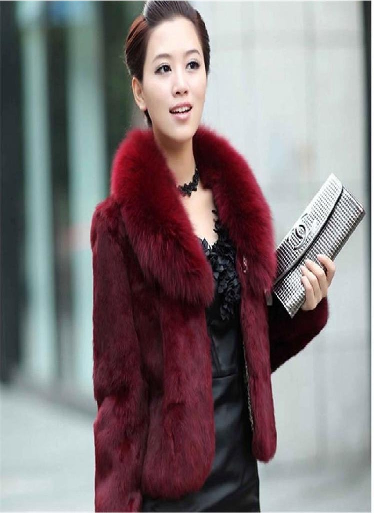Eckek - Faux Rabbit Hair Coat Women's Warm Outerwear Autumn Winter Short Faux Fox Fur Collar Coat Jacket Plus Size Overcoat - Image 1
