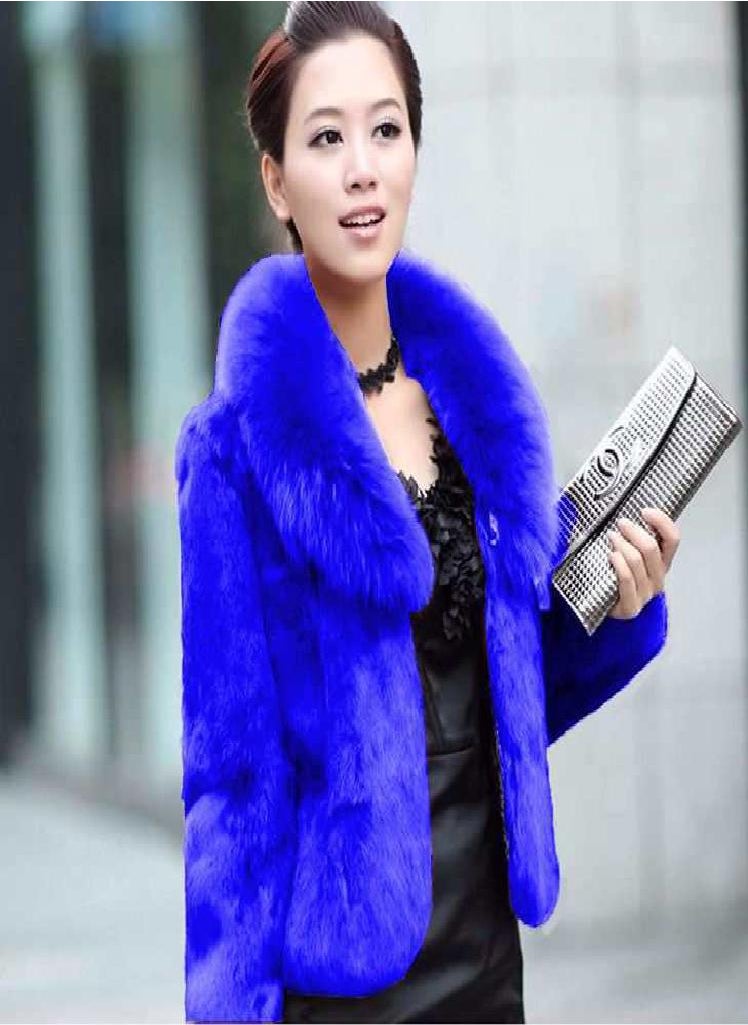 Eckek - Faux Rabbit Hair Coat Women's Warm Outerwear Autumn Winter Short Faux Fox Fur Collar Coat Jacket Plus Size Overcoat - Image 1