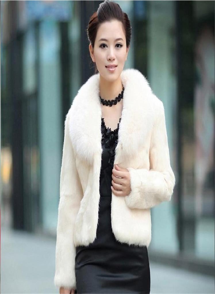 Eckek - Faux Rabbit Hair Coat Women's Warm Outerwear Autumn Winter Short Faux Fox Fur Collar Coat Jacket Plus Size Overcoat - Image 1