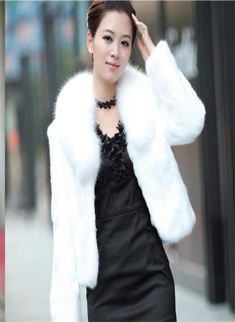 Eckek - Faux Rabbit Hair Coat Women's Warm Outerwear Autumn Winter Short Faux Fox Fur Collar Coat Jacket Plus Size Overcoat - Image 1
