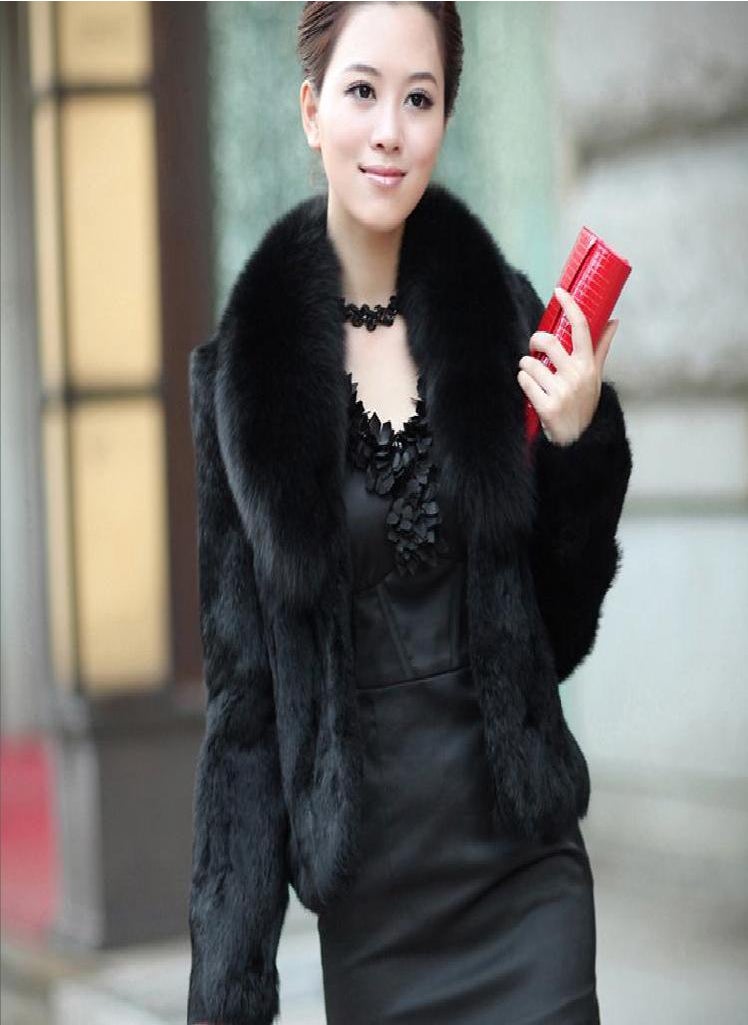 Eckek - Faux Rabbit Hair Coat Women's Warm Outerwear Autumn Winter Short Faux Fox Fur Collar Coat Jacket Plus Size Overcoat - Image 1