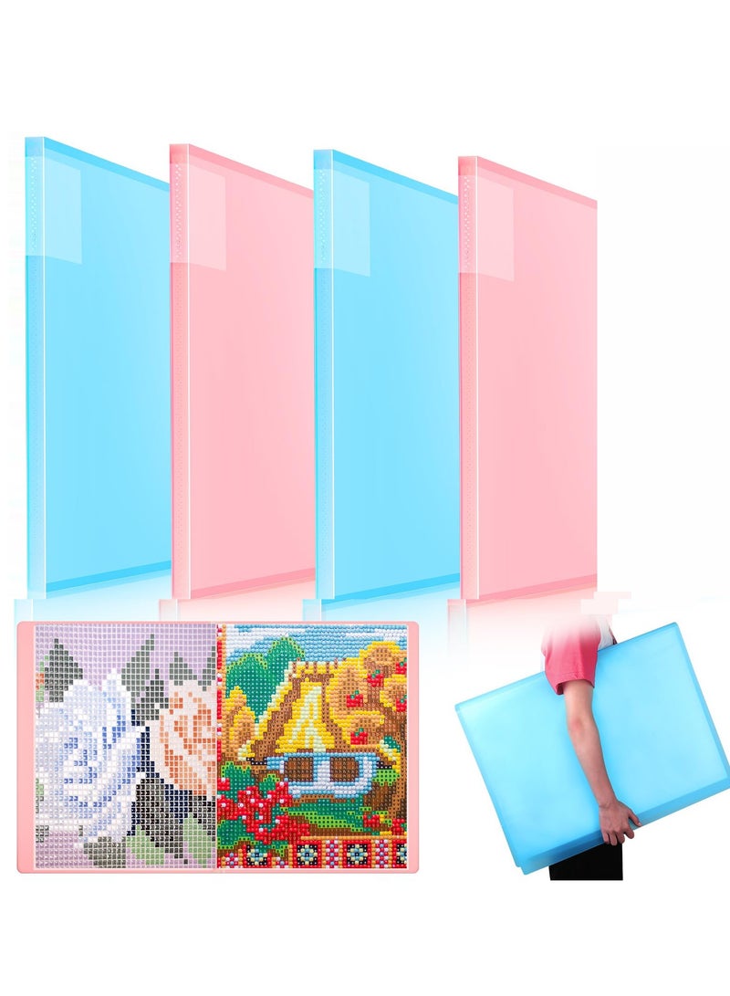 Excefore 4 Pack A3 Diamond Painting Storage Book, 60 Pages Portfolio Folder for Artwork with Sleeves Protector, Artwork 16.5 x 11.9 Inches (Blue, Pink) - Image 1
