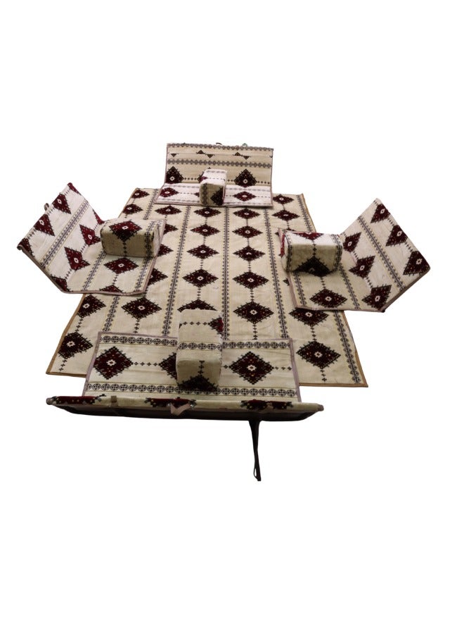 سمارت هوم مجموعة جلوس أرضية تراثية مكونة من 9 قطع مناسبة للسفر والرحلات البرية والحديقة , طقم فرشة تخييم ارضية مع اربع مراكى و 4 كراسي وبساط من القماش عالي الجودة يكفي ل 8 أشخاص (قماش تركي) - Image 5