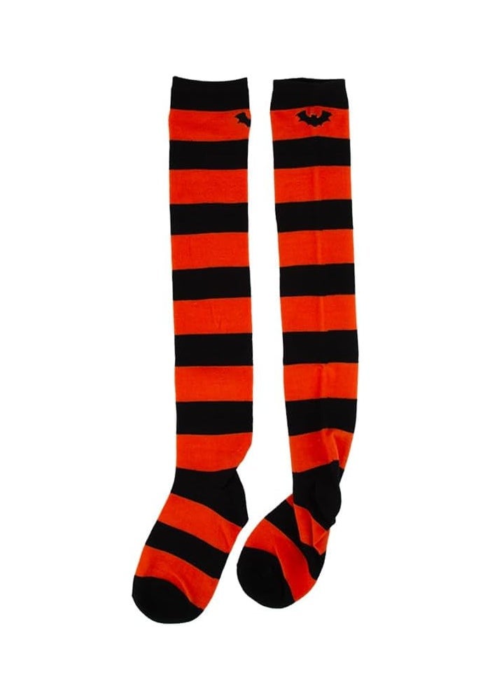 Daiso Halloween Knee-High Socks for Adults - Orange and Black Striped - Image 2