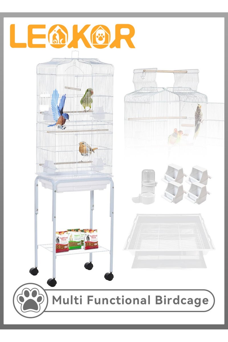 LEOKOR Pet Bird Cage, Play Open Top Medium Small Bird Cage with Detachable Rolling Stand for Parrot Lovebirds Finches Canaries Parakeets Cockatiels Budgie Parrotlet Conures, While (137cm*47cm*37cm) - Image 1