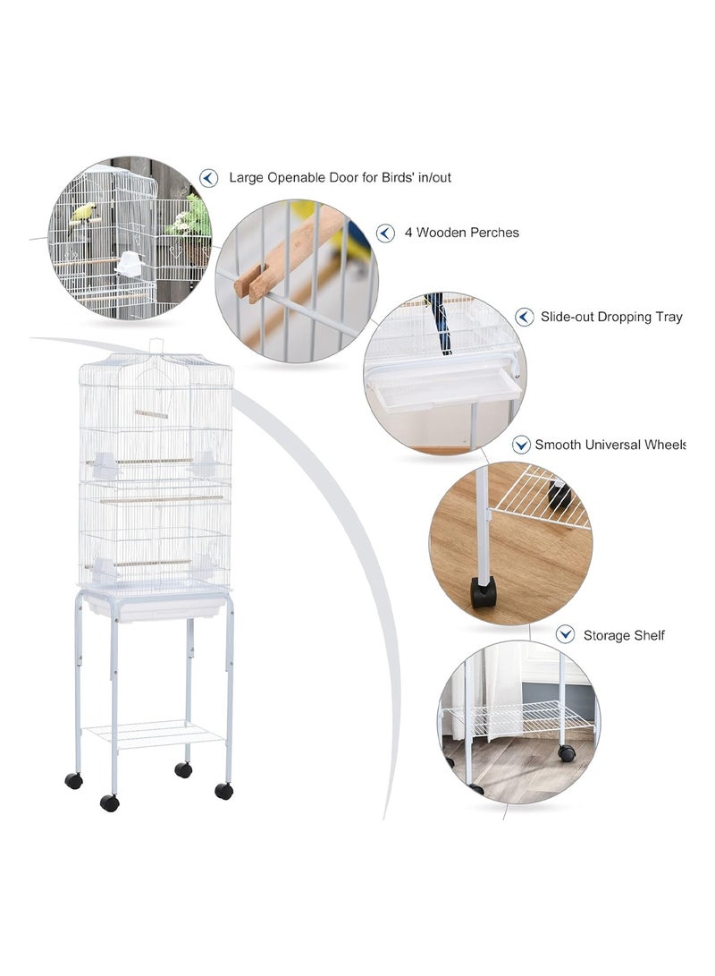 LEOKOR Pet Bird Cage, Play Open Top Medium Small Bird Cage with Detachable Rolling Stand for Parrot Lovebirds Finches Canaries Parakeets Cockatiels Budgie Parrotlet Conures, While (137cm*47cm*37cm) - Image 3
