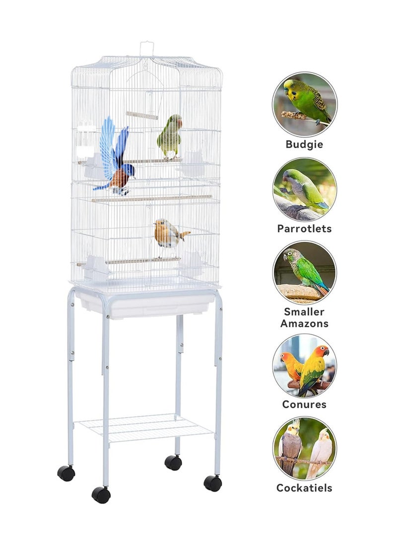LEOKOR Pet Bird Cage, Play Open Top Medium Small Bird Cage with Detachable Rolling Stand for Parrot Lovebirds Finches Canaries Parakeets Cockatiels Budgie Parrotlet Conures, While (137cm*47cm*37cm) - Image 2