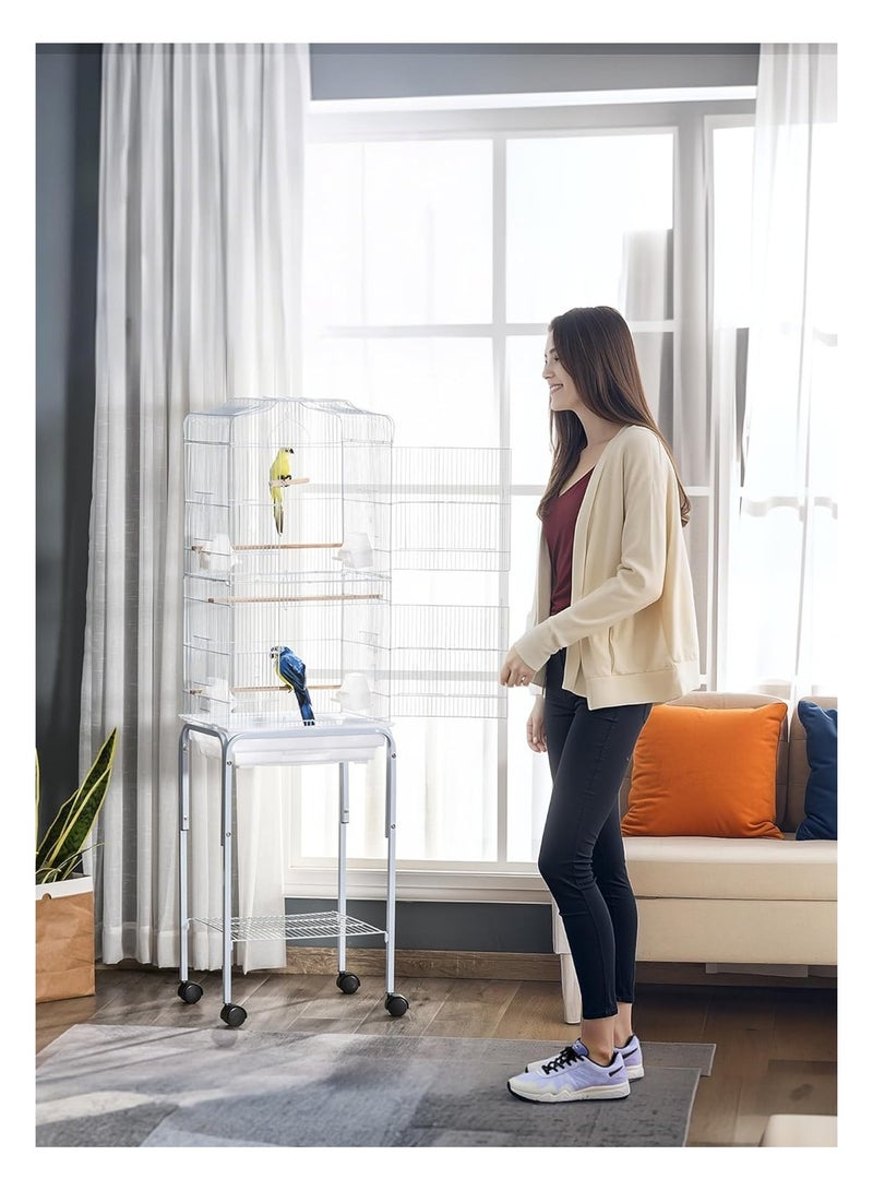 LEOKOR Pet Bird Cage, Play Open Top Medium Small Bird Cage with Detachable Rolling Stand for Parrot Lovebirds Finches Canaries Parakeets Cockatiels Budgie Parrotlet Conures, While (137cm*47cm*37cm) - Image 5