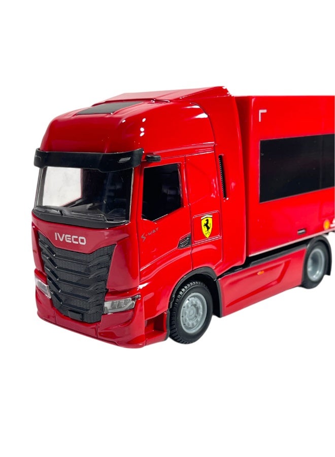 Bburago 1:43 Iveco S Way cab w/Trailer + 1 Ferrari 1:43 SF-24 (w/o helmet) – Remote Control Toy for Kids Ages 6+ - Image 2