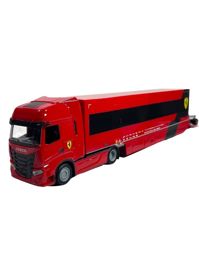 Bburago 1:43 Iveco S Way cab w/Trailer + 1 Ferrari 1:43 SF-24 (w/o helmet) – Remote Control Toy for Kids Ages 6+ - Image 1