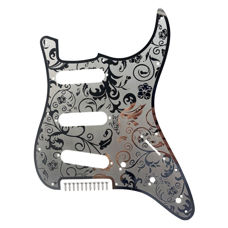 OVSAL Stainless Steel Guitar Pick guard 11 holes SSS Single Coil Mounting Screws 9/32''Potentiometer Metal Electric Guitar Pickguard Compatible with Stratocaster Strat ST Style Guitar (Chrome) - Image 1