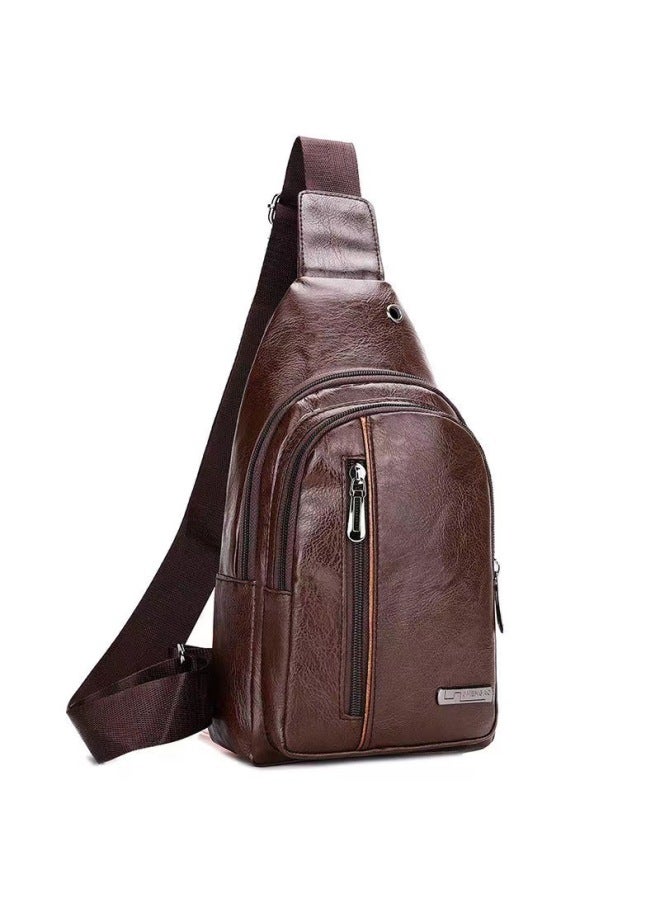 Generic Men's Chest Bag 2024 Fashion Shoulder Bag Large Capacity Casual Messenger Bag Travel Soft Leather Waterproof Small Backpack-Color:Coffee 】  - Image 1