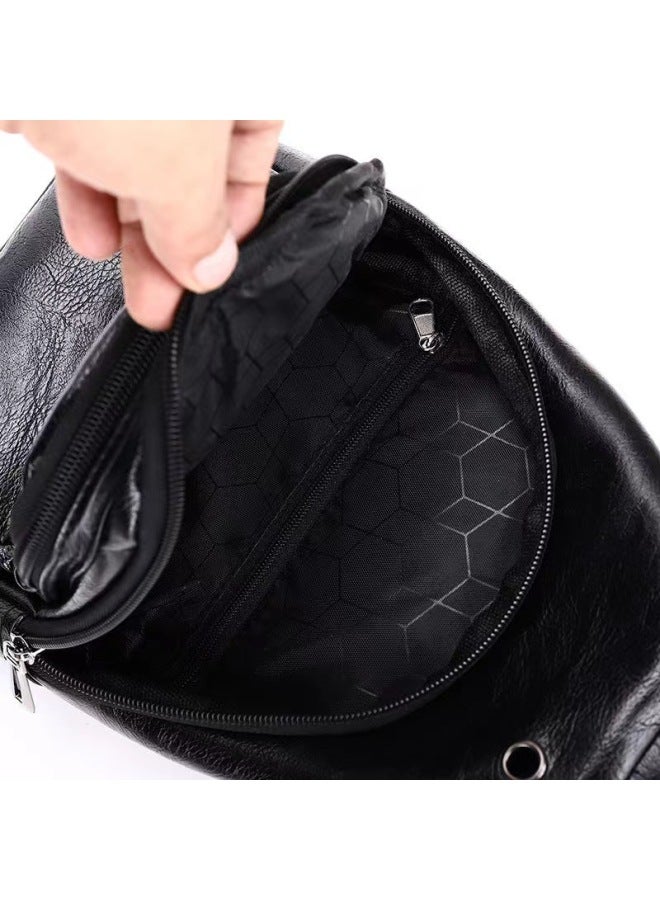 Generic Men's Chest Bag 2024 Fashion Shoulder Bag Large Capacity Casual Messenger Bag Travel Soft Leather Waterproof Small Backpack-Color:Coffee 】  - Image 4