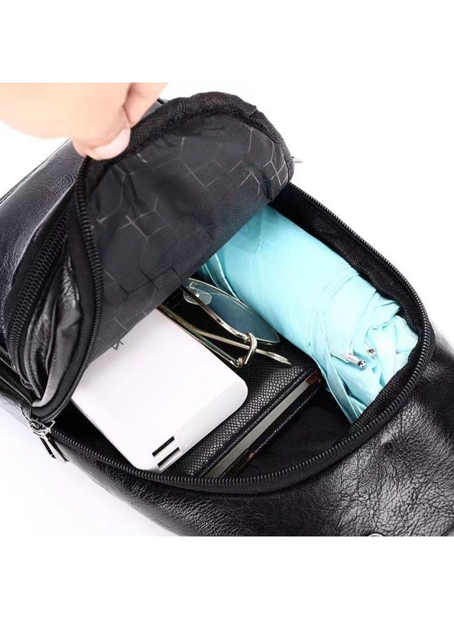 Generic Men's Chest Bag 2024 Fashion Shoulder Bag Large Capacity Casual Messenger Bag Travel Soft Leather Waterproof Small Backpack-Color:Coffee 】  - Image 3