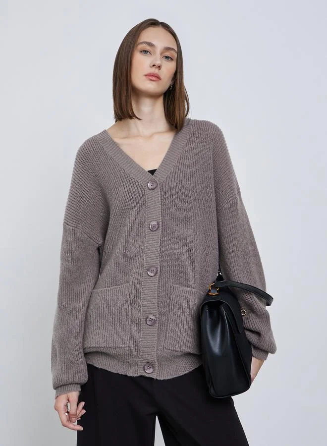 Styli Beige Oversized Chunky Knit Cardigan