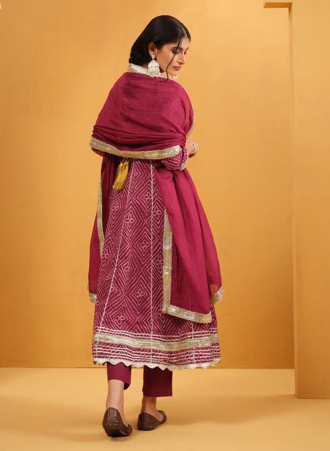 ISHIN Women's Purple Cotton Printed A-Line Tunic Upperwear Calf Length Palazzo Bottomwear Flowy 3 Peice Kurta Set - Image 2