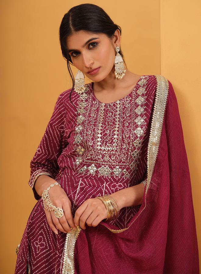 ISHIN Women's Purple Cotton Printed A-Line Tunic Upperwear Calf Length Palazzo Bottomwear Flowy 3 Peice Kurta Set - Image 5