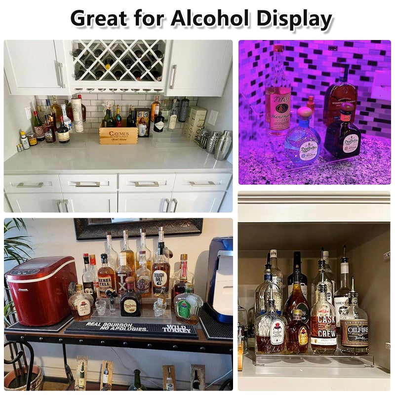 CHONOVO Liquor Bottle Display Shelf, Clear Acrylic Riser Display Stand, Bar Shelves for Liquor Bottles, 3 Tier Shelf Organizer for Alcohol Figures Coffee Syrup Display, 16" L x 12.5" W x 6.5" H, Clear - Image 4