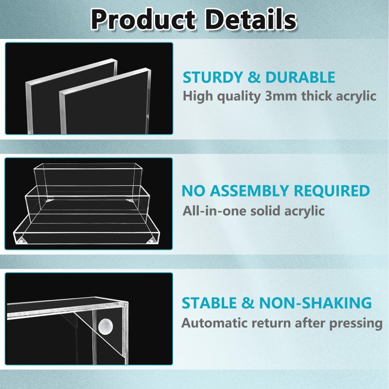 CHONOVO Liquor Bottle Display Shelf, Clear Acrylic Riser Display Stand, Bar Shelves for Liquor Bottles, 3 Tier Shelf Organizer for Alcohol Figures Coffee Syrup Display, 16" L x 12.5" W x 6.5" H, Clear - Image 3
