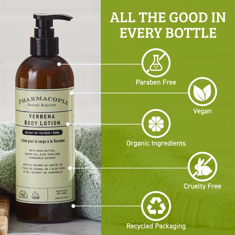 Pharmacopia Verbena Body Lotion - Hydrating Natural Moisturizer with Aromatherapy Benefits - Cruelty-Free Vegan Skin Care - Shea Butter, Aloe Vera, and Jojoba Oil - Lotion for Dry Skin, 16 oz - Image 5