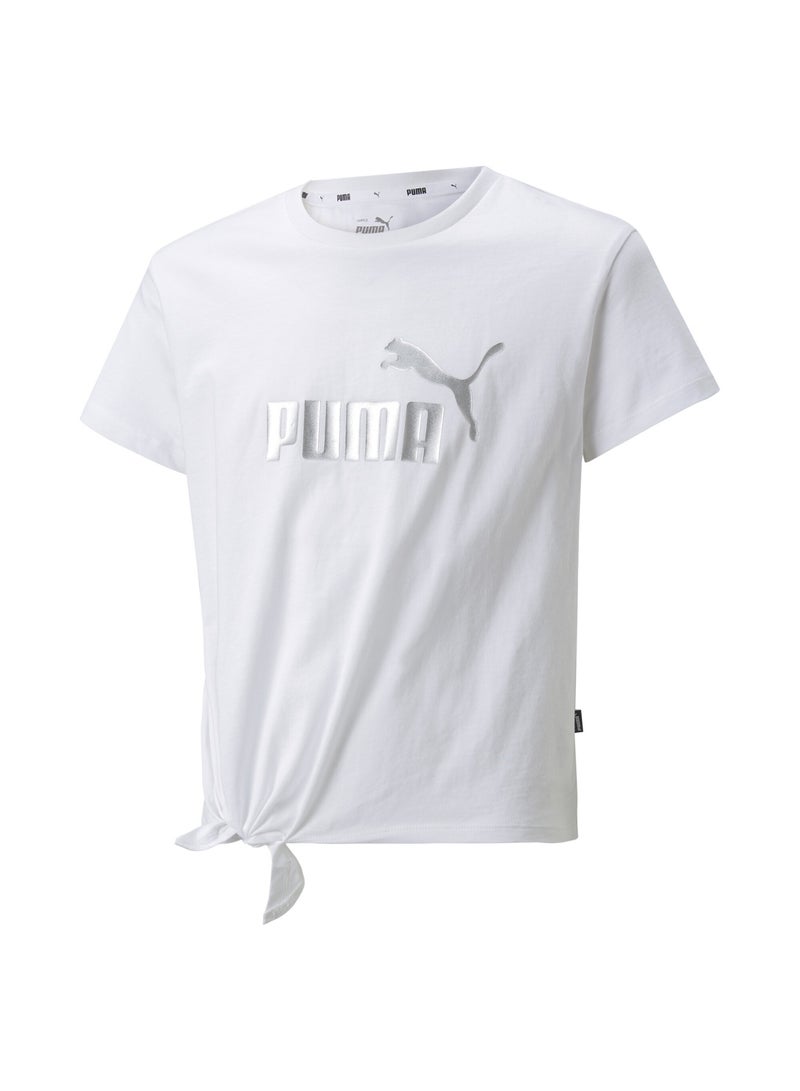 PUMA Essentials+ Logo Girls White Knotted T-shirt - Image 1