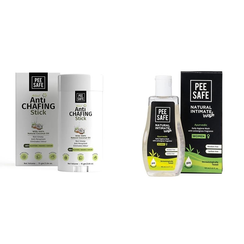 PEESAFE Anti Chafing Stick 75gm Pee Safe Natural Intimate Wash For Women Lemongrass Fragrance ParabenFree SulfateFree 105ml - Image 1