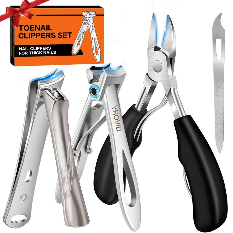 YHOVID Toe Nail Clippers for Men, Toenail Clippers for Thick Nails for Seniors, German Ultra Sharp Stainless Steel Fingernail Clipper with Catcher, Heavy Duty Ingrown Nail Cutter Long Handle with Wide Jaw - Image 1