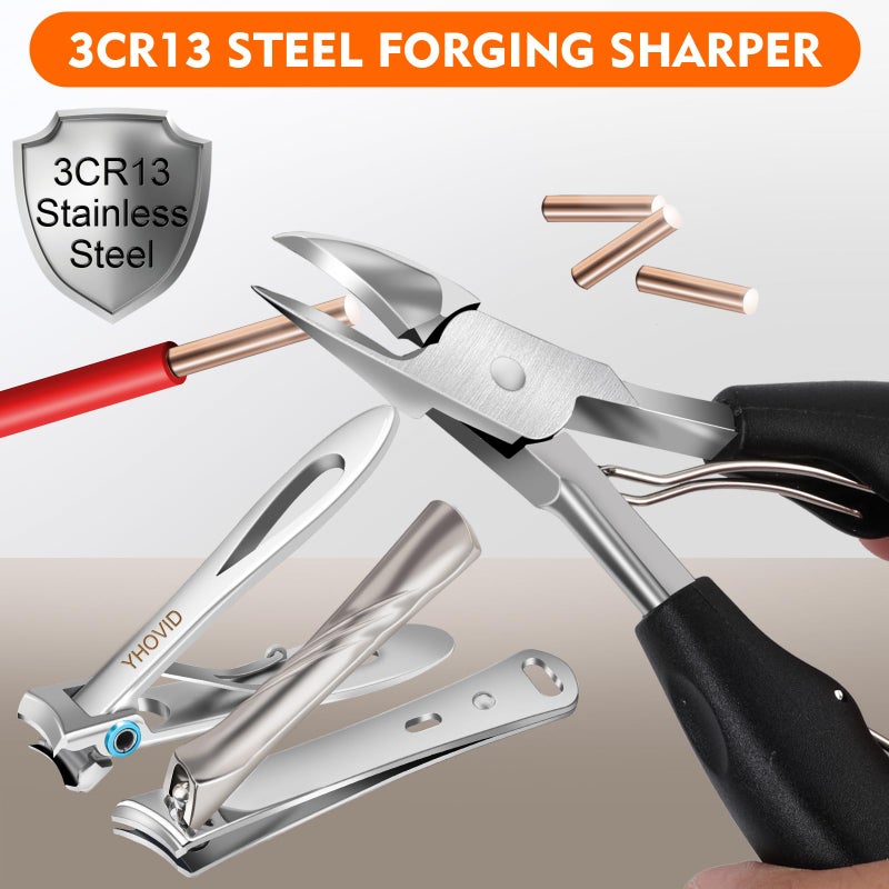 YHOVID Toe Nail Clippers for Men, Toenail Clippers for Thick Nails for Seniors, German Ultra Sharp Stainless Steel Fingernail Clipper with Catcher, Heavy Duty Ingrown Nail Cutter Long Handle with Wide Jaw - Image 5