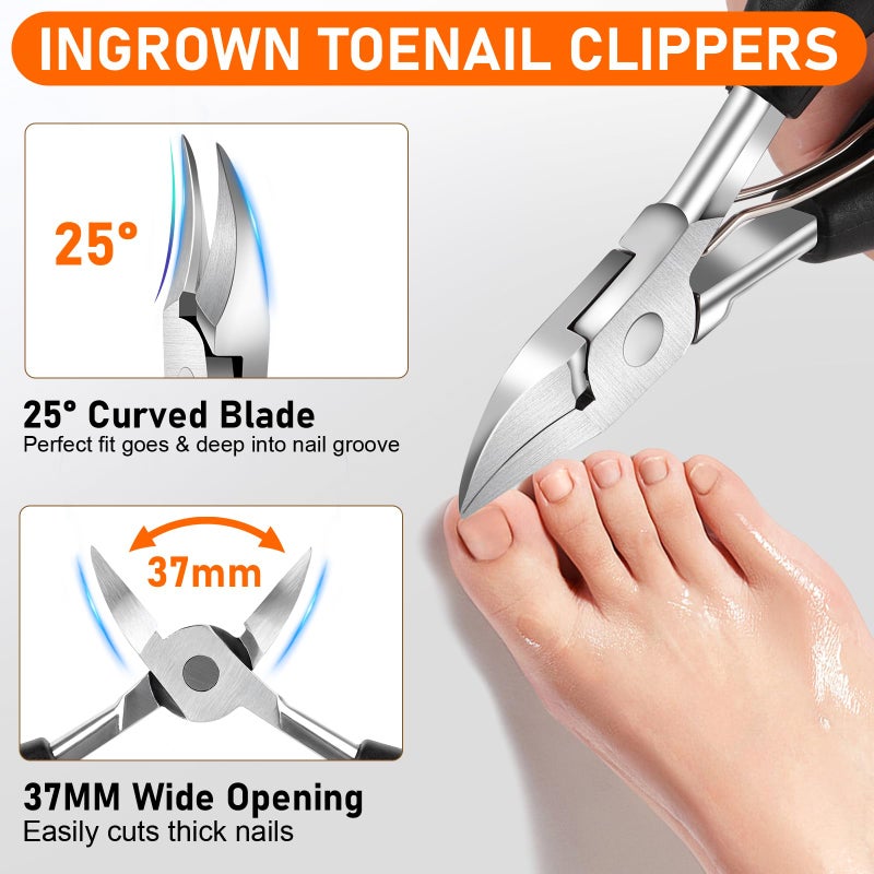 YHOVID Toe Nail Clippers for Men, Toenail Clippers for Thick Nails for Seniors, German Ultra Sharp Stainless Steel Fingernail Clipper with Catcher, Heavy Duty Ingrown Nail Cutter Long Handle with Wide Jaw - Image 3
