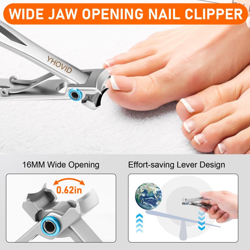 YHOVID Toe Nail Clippers for Men, Toenail Clippers for Thick Nails for Seniors, German Ultra Sharp Stainless Steel Fingernail Clipper with Catcher, Heavy Duty Ingrown Nail Cutter Long Handle with Wide Jaw - Image 2