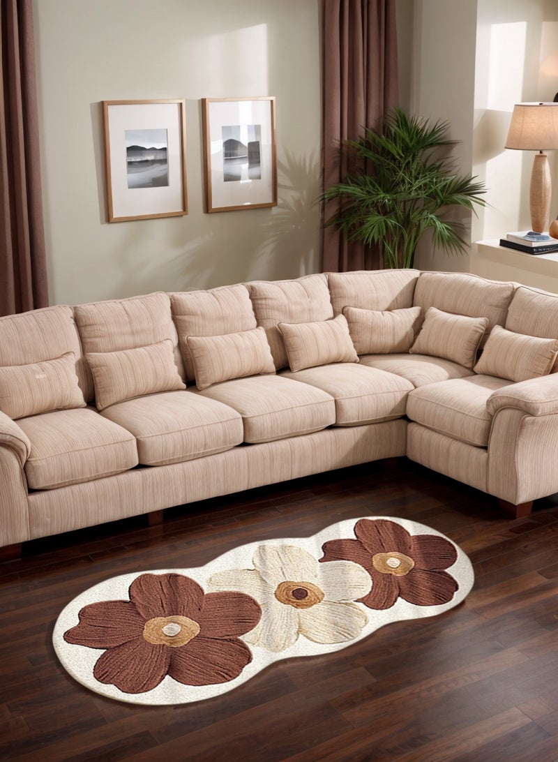 لوبيتيز سجاد فراش الزهور على شكل غير منتظم ، يستخدم للسجاد المضادة للانزلاق في الغرف وغرف المعيشة ، والسجاد الديكور الداخلي ، (بني ، 150 * 60 سم) - Image 2