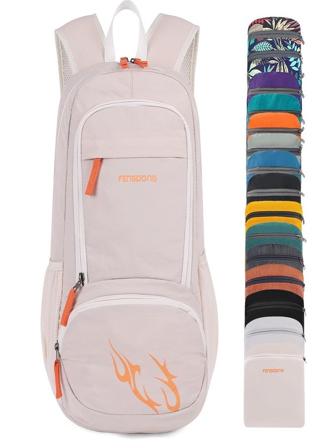 FENGDONG 35L Lightweight Foldable Waterproof Packable Travel Small Hiking Backpack Daypack for men women Beige Orange - Image 1