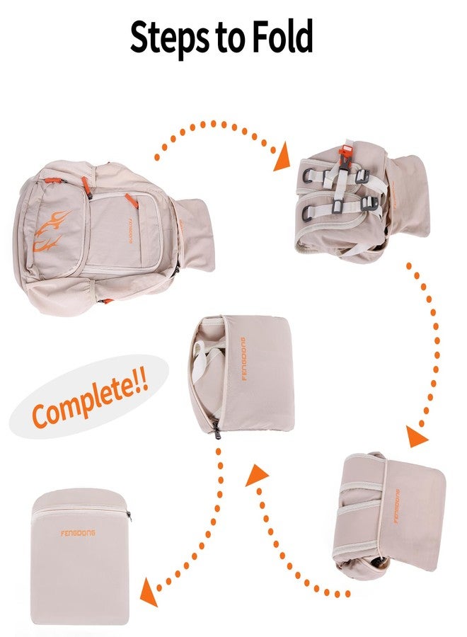 FENGDONG 35L Lightweight Foldable Waterproof Packable Travel Small Hiking Backpack Daypack for men women Beige Orange - Image 3