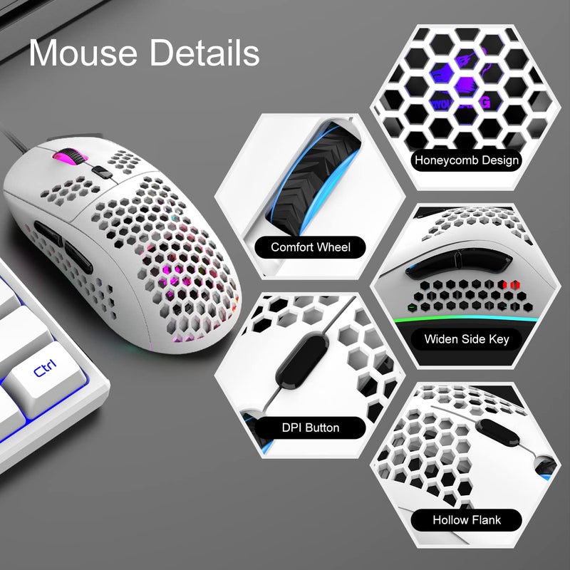 XINMENG 60% Gaming Keyboard and Mouse Combo Samll Mini RGB LED Backlight Mechanical Feeling and RGB 6400 DPI Honeycomb Optical Mouse,Gaming Mouse pad for Gamers and Typists - Image 5