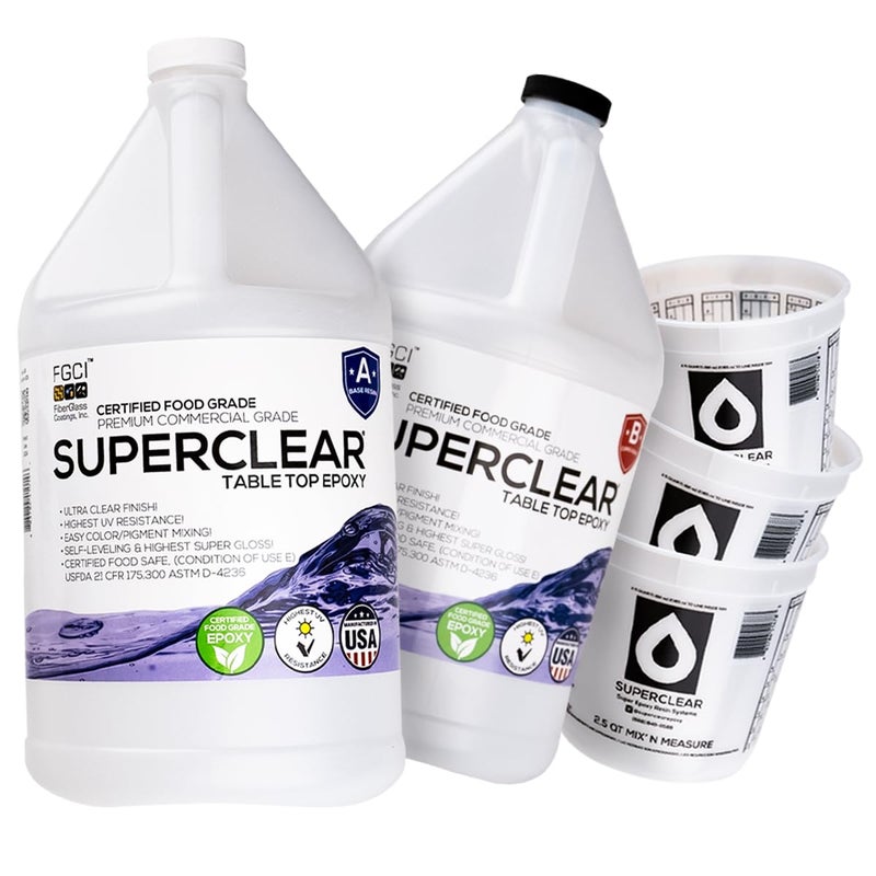 Superclear Table Top Epoxy Resin 2 Gallon | 256 oz Cup Kit, Anti-Yellow Highest UV Impact Resistance, Food Grade Safe, Ultra Crystal Clear Gloss, Bubble Free, Bar & Surface Coat, Tumblers, Wood, DIY - Image 1