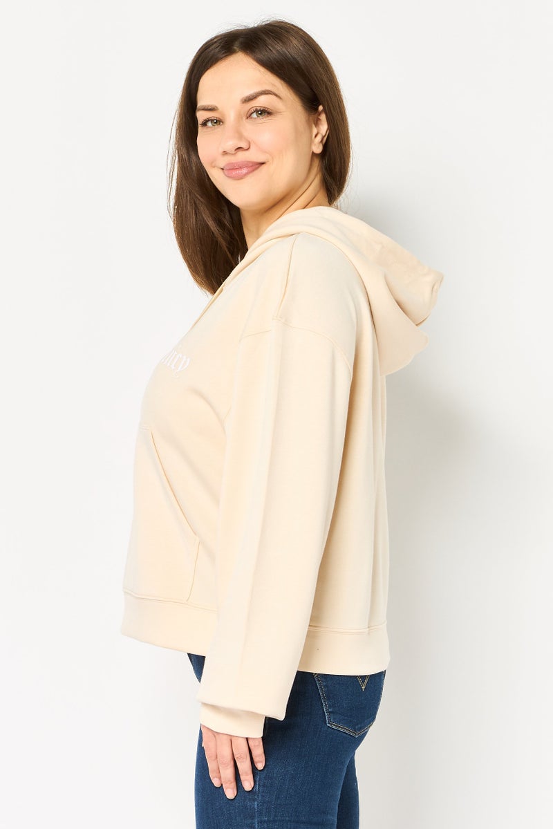 Juicy Couture هودي بكم طويل بشعار ماركة للنساء، بيج - Image 2