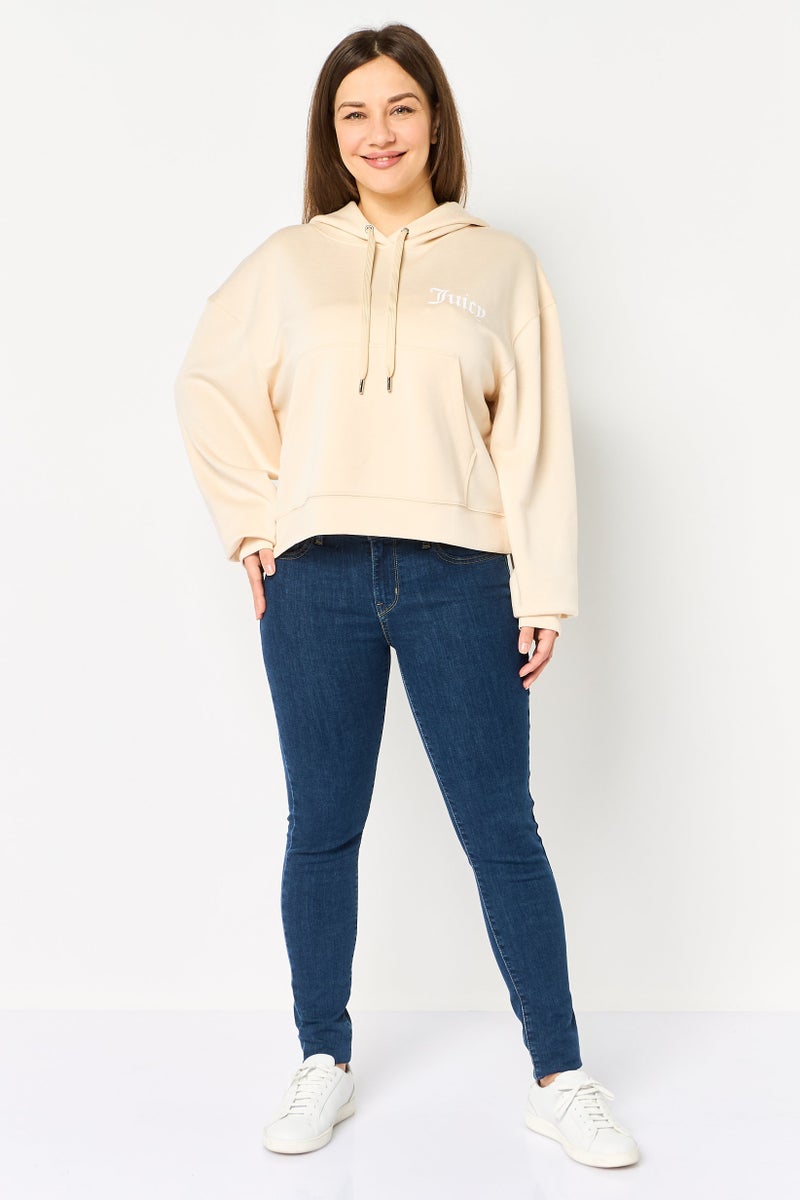 Juicy Couture هودي بكم طويل بشعار ماركة للنساء، بيج - Image 4