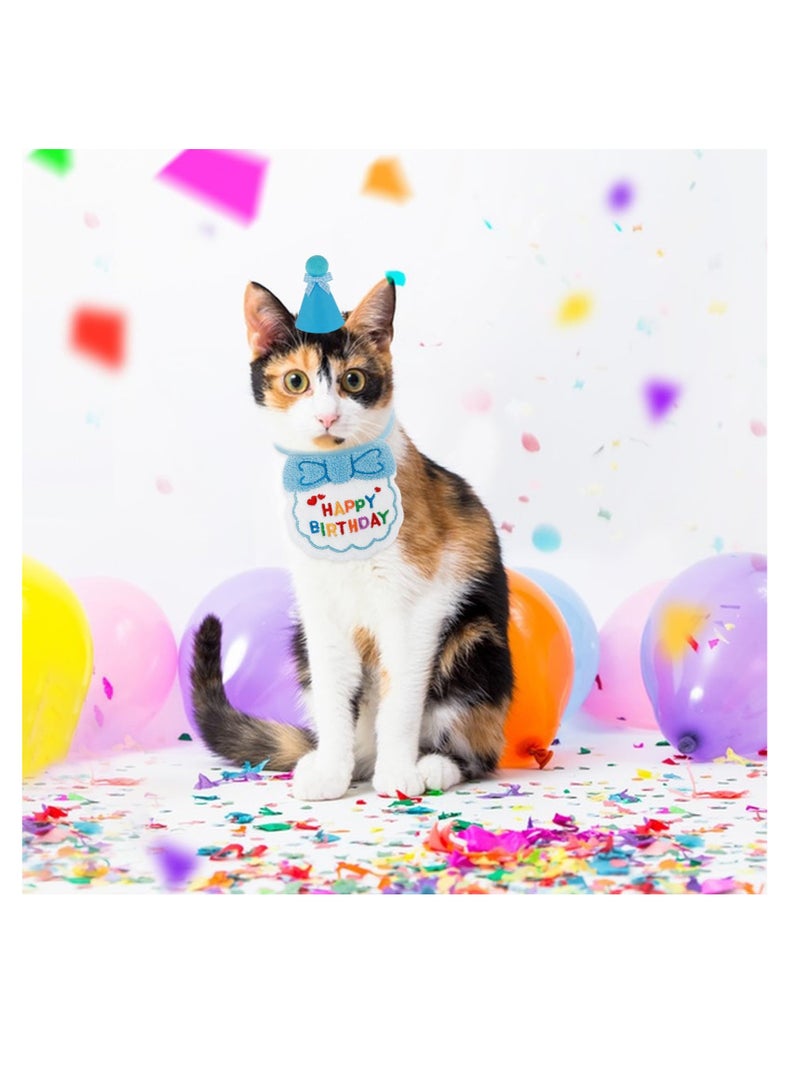 SYOSI 2 PCS Pet Dog Cat Birthday Hat Scarf Set, Pet Costumes Headwear Accessories, Pet Birthday Party Supplies,Suitable for Girls Boys Pet Cat Dog (Blue) - Image 2