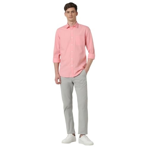 Peter England Men's Classic Slim Fit Full Sleeve Oxford Shirt | 100% Cotton, Pink, 46 - Image 5