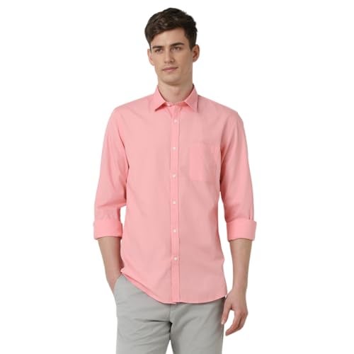 Peter England Men's Classic Slim Fit Full Sleeve Oxford Shirt | 100% Cotton, Pink, 46 - Image 1