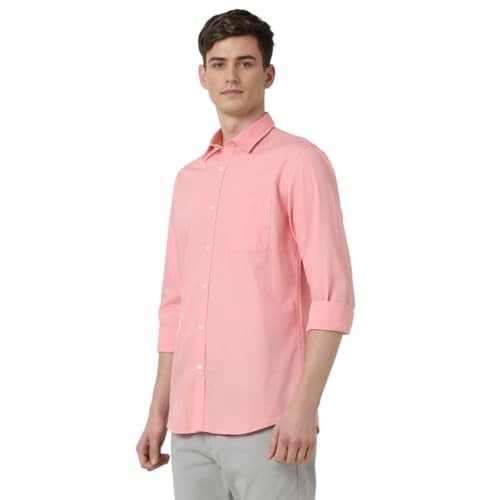 Peter England Men's Classic Slim Fit Full Sleeve Oxford Shirt | 100% Cotton, Pink, 46 - Image 2
