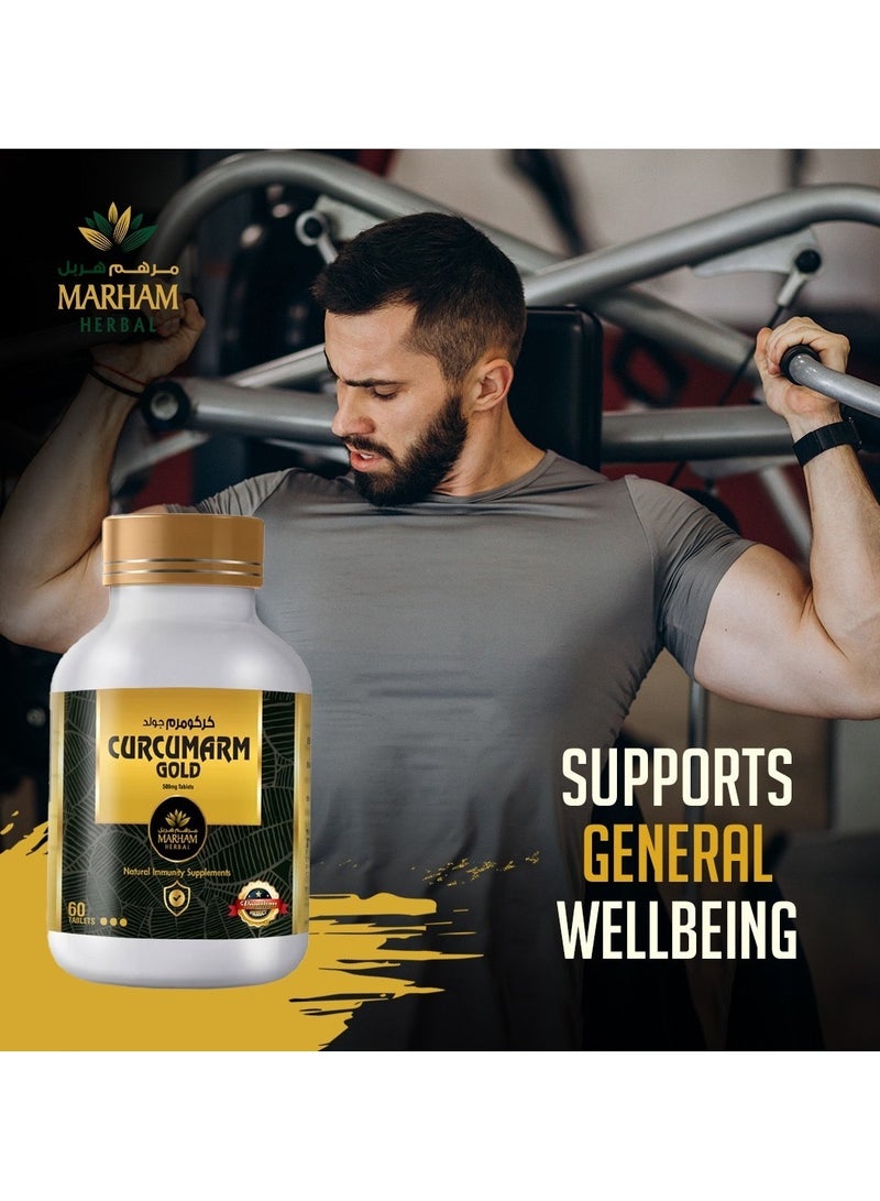 MARHAM HERBAL Curcumarm Gold: 500mg Curcumin + 100mg Piperine Tablets – Best Natural Immunity Booster in UAE – Strong Immune System Support, Turmeric Extract Antioxidant & Anti-Inflammatory Supplement – 60 Tablets - Image 5