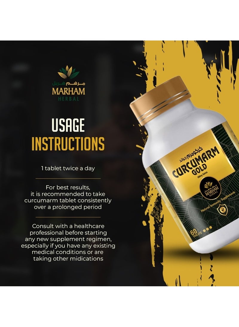 MARHAM HERBAL Curcumarm Gold: 500mg Curcumin + 100mg Piperine Tablets – Best Natural Immunity Booster in UAE – Strong Immune System Support, Turmeric Extract Antioxidant & Anti-Inflammatory Supplement – 60 Tablets - Image 4