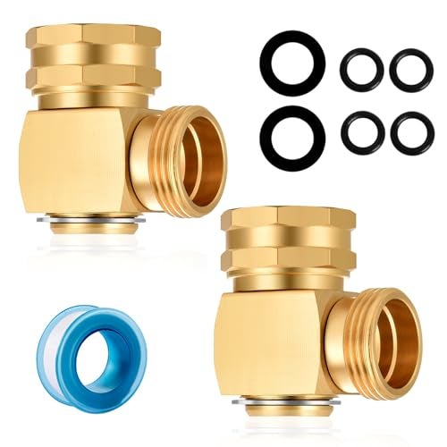 YELUN Garden Hose Swivel elbow Connector 90 Degree Solid Brass Pipe Fittings Hose Kink Protector (2 Pack) - Image 1