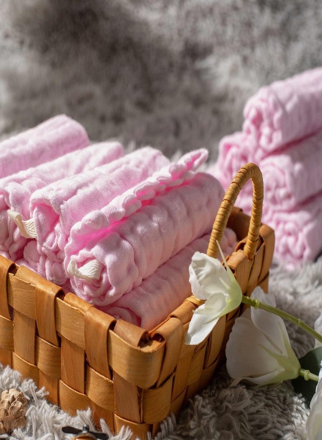 SEMITO Reusable Muslin Face Towels for Babies | Soft Cotton Washcloths & Napkins for Infants & Toddlers | Six Layer Muslin Cloth Extra Soft Hankies (2, Pink) - Image 3