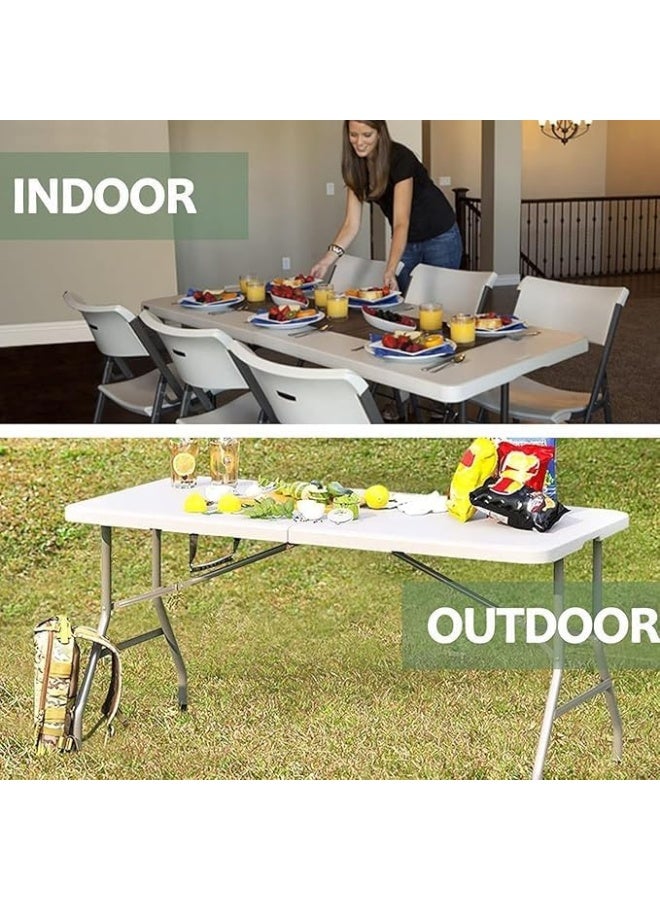طاولة قابلة للطي خفيفة الوزن، متينة للاستخدام الداخلي والخارجي، لون أبيض - Image 4