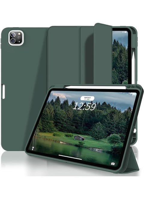 New iPad Pro 12.9 Inch Case 2022/2021/2020 6th/5th/4th Gen with Pencil Holder Smart iPad Case Support Touch ID and Auto Wake/Sleep with Auto 2nd Gen Pencil Charging Midnight Green