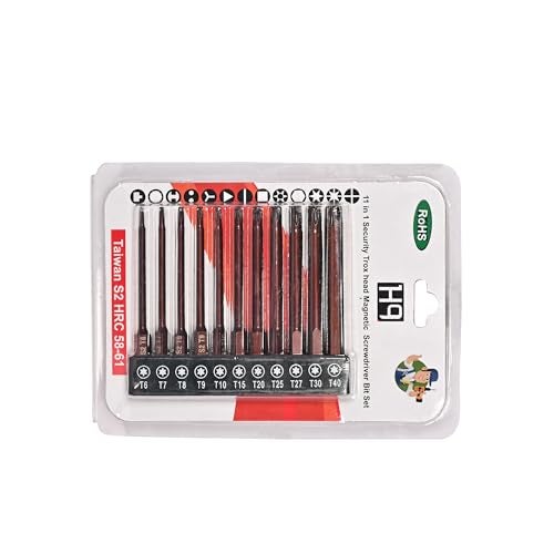 H9 11-PCS Impact Security Torx Bit Set – Magnetic Tamper Resistant Star 6-Point Screwdriver Bits, 1/4'' Hex Shank, 75mm Long, S2 Steel, Sizes T6-T40 - Image 3