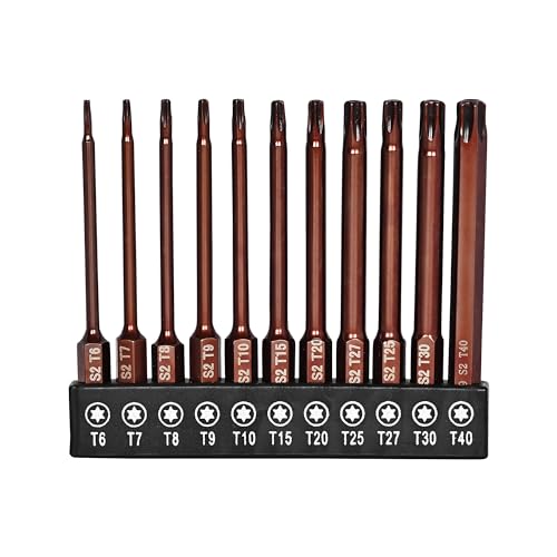 H9 11-PCS Impact Security Torx Bit Set – Magnetic Tamper Resistant Star 6-Point Screwdriver Bits, 1/4'' Hex Shank, 75mm Long, S2 Steel, Sizes T6-T40 - Image 1